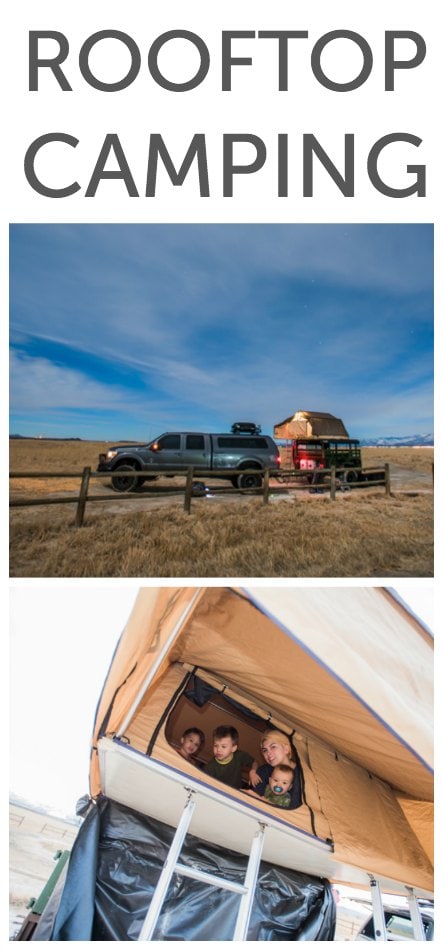 Rooftop camping with a whole family off the ground in a military trailer