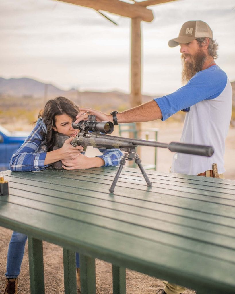 Chelsea Day using the Gunwerks precision rifle platform for long range shooting at Cibolo Creek Ranch adventure resort