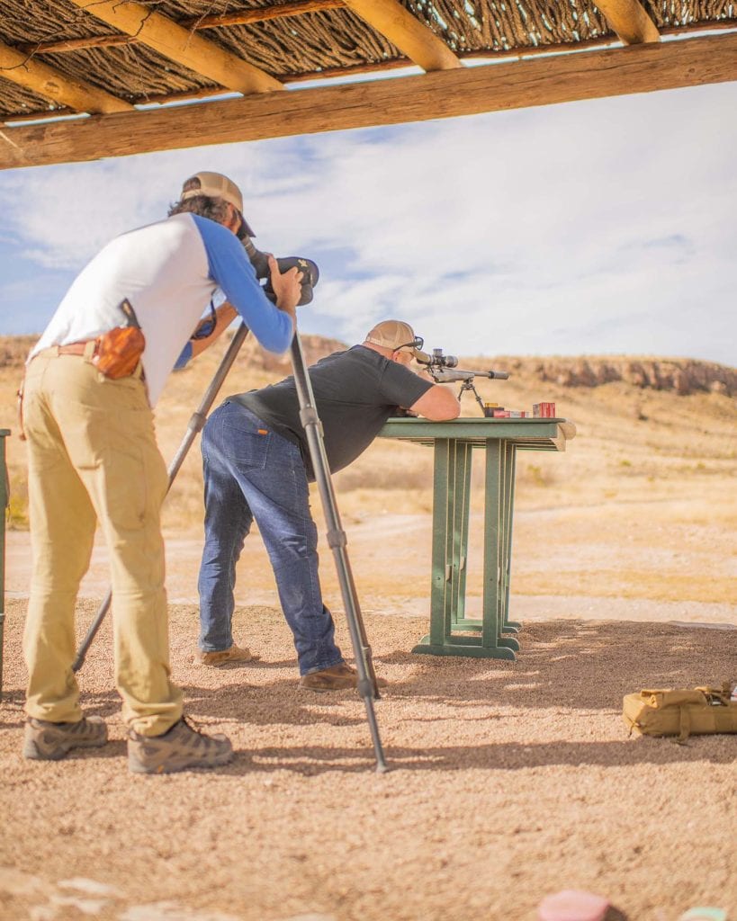 Nate Day using the Gunwerks precision rifle platform for long range shooting at Cibolo Creek Ranch adventure resort